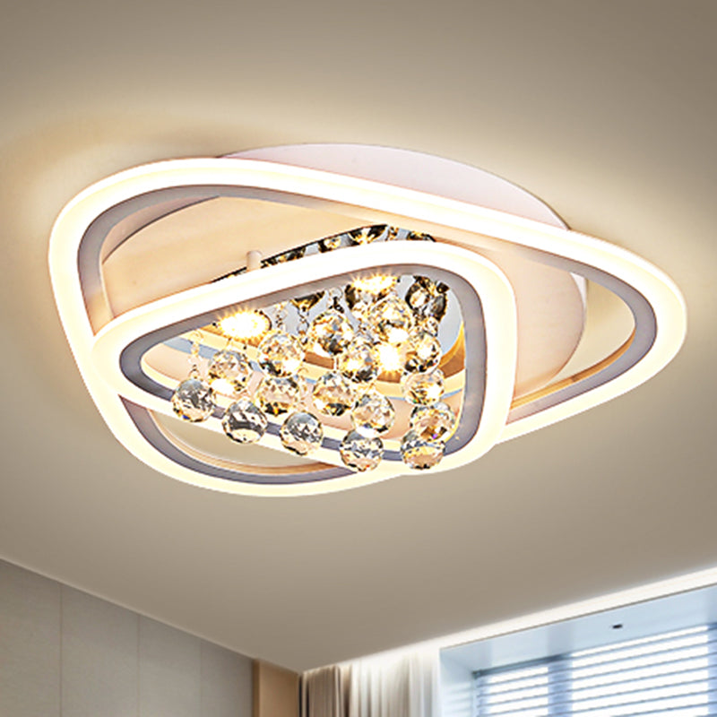 19.5"/23.5"/31.5" W LED Triangle Flush Mount Lamp Simple White Crystal Ceiling Mounted Fixture in Warm/White Light White Clearhalo 'Ceiling Lights' 'Close To Ceiling Lights' 'Close to ceiling' 'Flush mount' Lighting' 262224