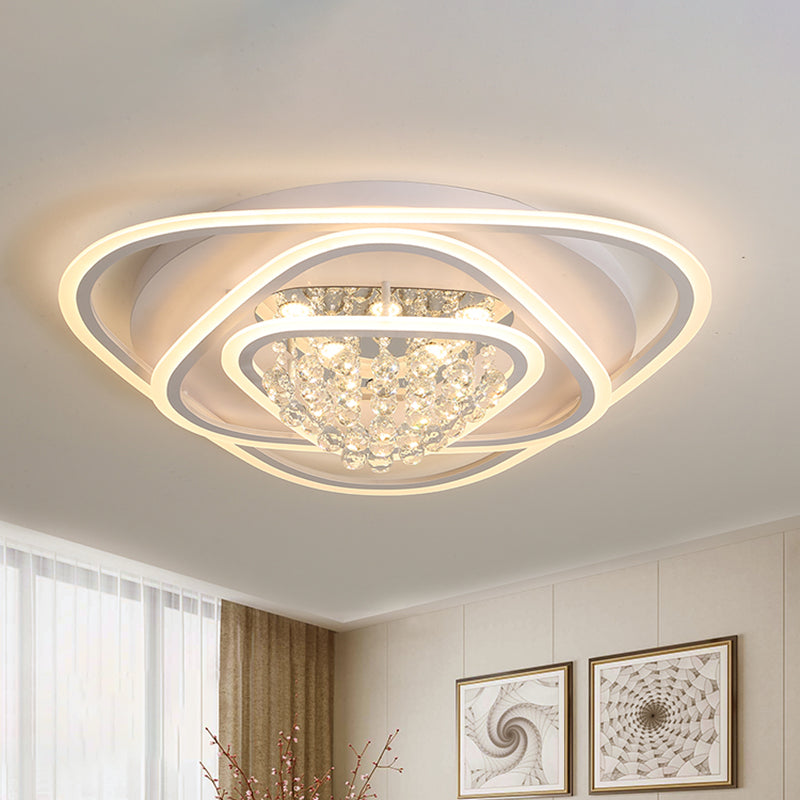 19.5"/23.5"/31.5" W LED Triangle Flush Mount Lamp Simple White Crystal Ceiling Mounted Fixture in Warm/White Light Clearhalo 'Ceiling Lights' 'Close To Ceiling Lights' 'Close to ceiling' 'Flush mount' Lighting' 262237