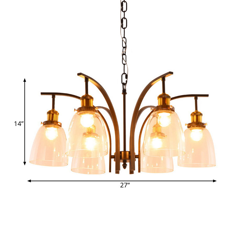 Clear Glass Cup Shape Chandelier Pendant Vintage 3/5/6-Light Ceiling Lamp with Curved Arm Clearhalo 'Ceiling Lights' 'Chandeliers' 'Glass shade' 'Glass' 'Pendant Lights' Lighting' 262329