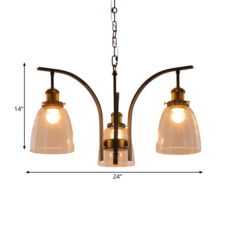 Clear Glass Cup Shape Chandelier Pendant Vintage 3/5/6-Light Ceiling Lamp with Curved Arm Clearhalo 'Ceiling Lights' 'Chandeliers' 'Glass shade' 'Glass' 'Pendant Lights' Lighting' 262330