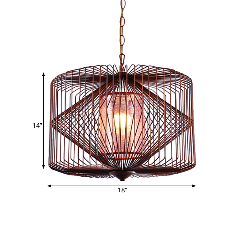 Rust 1 Light Pendant Lamp Country Style Geometric Suspension Lighting for Restaurant Clearhalo 'Ceiling Lights' 'Pendant Lights' 'Pendants' Lighting' 262333