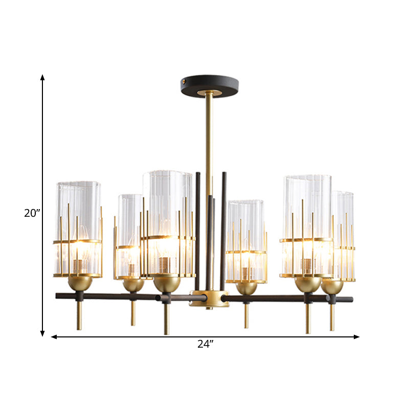 6-Head Black and Gold Chandelier Pendant Contemporary Triangular Prism Clear Glass Suspension Lamp Clearhalo 'Ceiling Lights' 'Chandeliers' 'Close To Ceiling Lights' 'Glass shade' 'Glass' Lighting' 262338