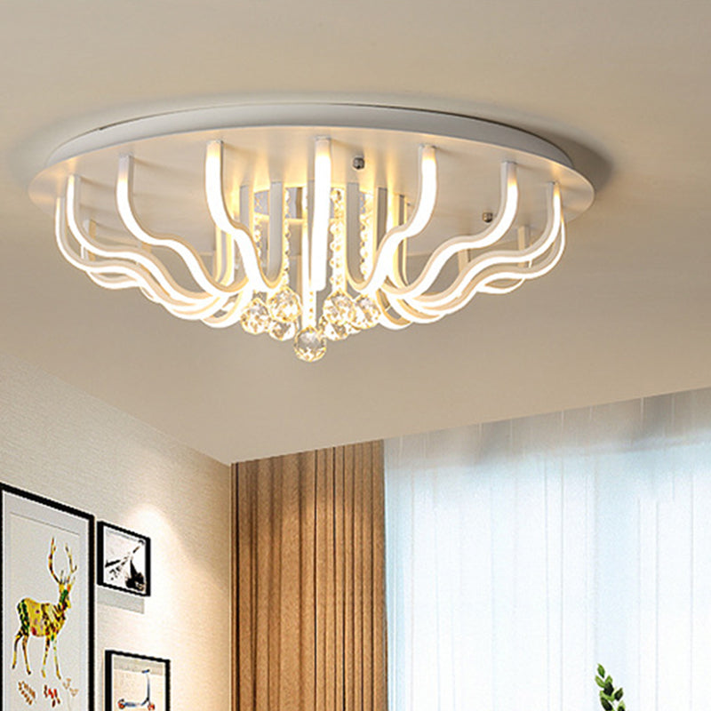 Curved Acrylic Flush Mount Lamp Simple 27"/31.5" W LED Living Room Ceiling Mounted Fixture in White, Warm/White Light Clearhalo 'Ceiling Lights' 'Close To Ceiling Lights' 'Close to ceiling' 'Flush mount' Lighting' 262345