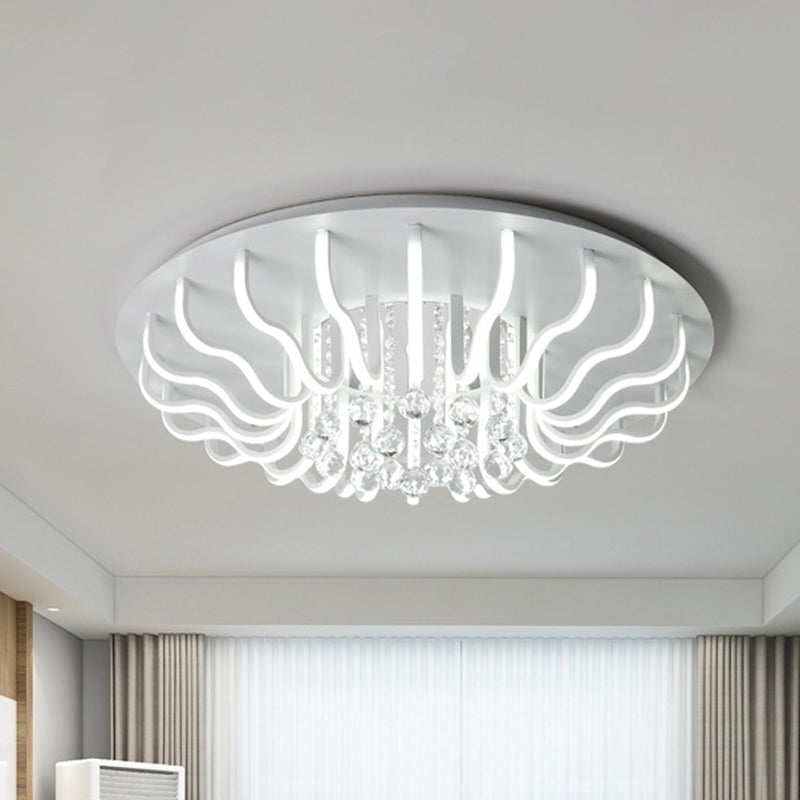 Curved Acrylic Flush Mount Lamp Simple 27"/31.5" W LED Living Room Ceiling Mounted Fixture in White, Warm/White Light Clearhalo 'Ceiling Lights' 'Close To Ceiling Lights' 'Close to ceiling' 'Flush mount' Lighting' 262348