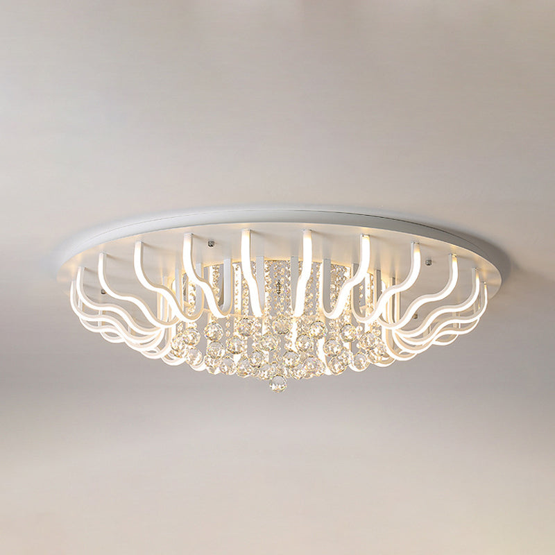 Curved Acrylic Flush Mount Lamp Simple 27"/31.5" W LED Living Room Ceiling Mounted Fixture in White, Warm/White Light Clearhalo 'Ceiling Lights' 'Close To Ceiling Lights' 'Close to ceiling' 'Flush mount' Lighting' 262349