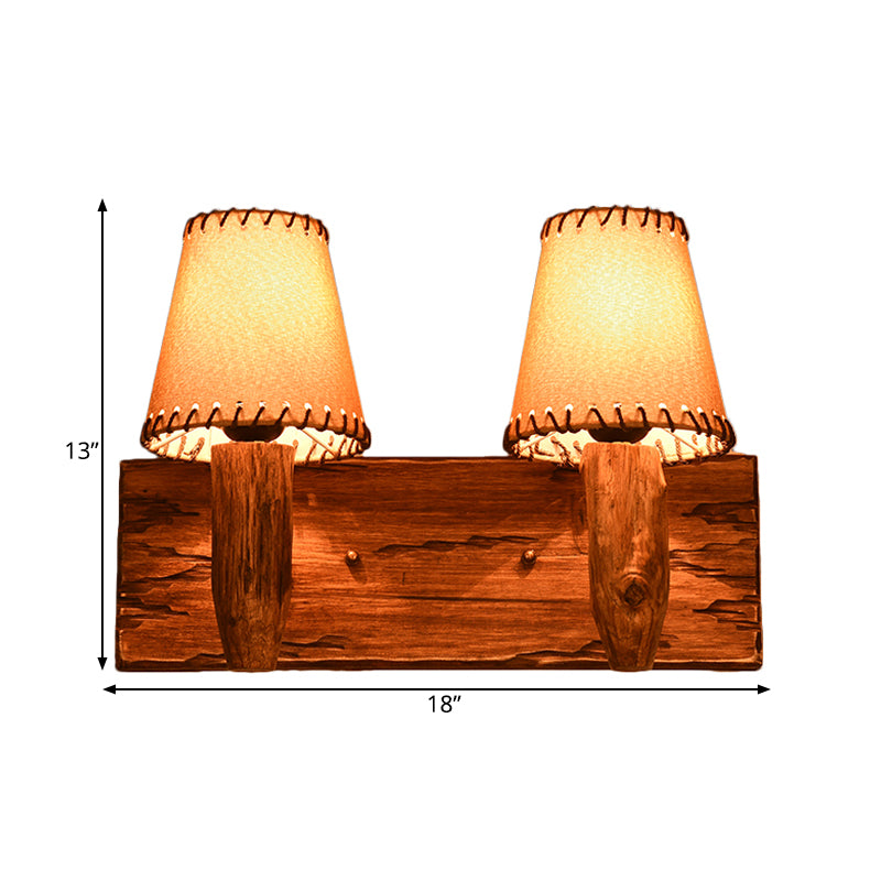 Vintage Tapered Sconce Light 1/2 Lights Fabric Wall Mounted Lighting in Wood for Dining Room Clearhalo 'Wall Lamps & Sconces' 'Wall Lights' Lighting' 262361