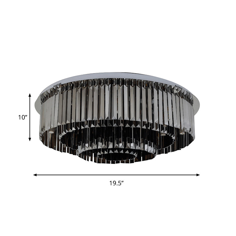 4-Tiered Flush Light Fixture Contemporary 8/12 Lights Smoke Gray Crystal Flushmount Light Clearhalo 'Ceiling Lights' 'Close To Ceiling Lights' 'Close to ceiling' 'Flush mount' Lighting' 262363