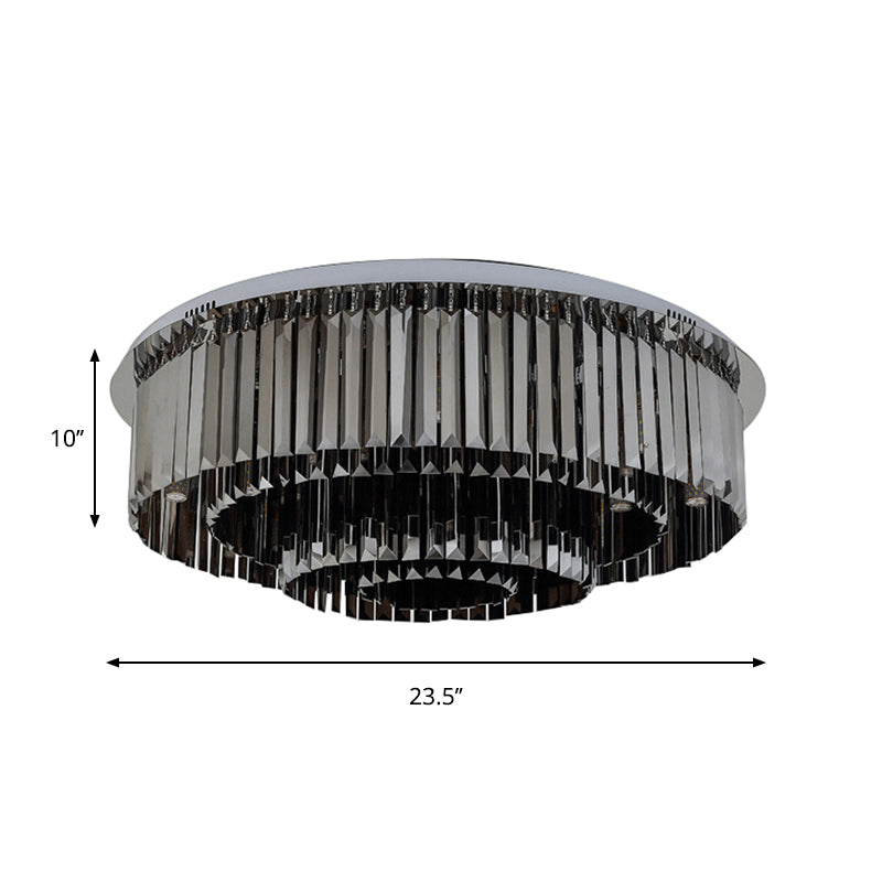 4-Tiered Flush Light Fixture Contemporary 8/12 Lights Smoke Gray Crystal Flushmount Light Clearhalo 'Ceiling Lights' 'Close To Ceiling Lights' 'Close to ceiling' 'Flush mount' Lighting' 262364