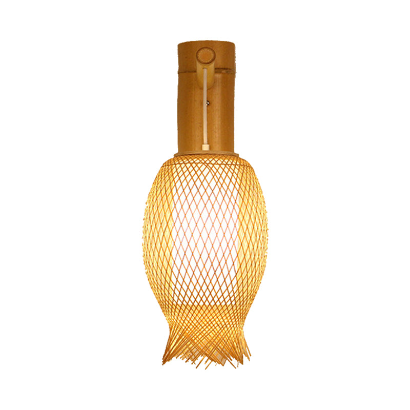 Weave Sconce Contemporary Bamboo 1 Bulb Wood Wall Light Fixture with Inner White Cylinder Parchment Shade Clearhalo 'Modern wall lights' 'Modern' 'Wall Lamps & Sconces' 'Wall Lights' Lighting' 262367