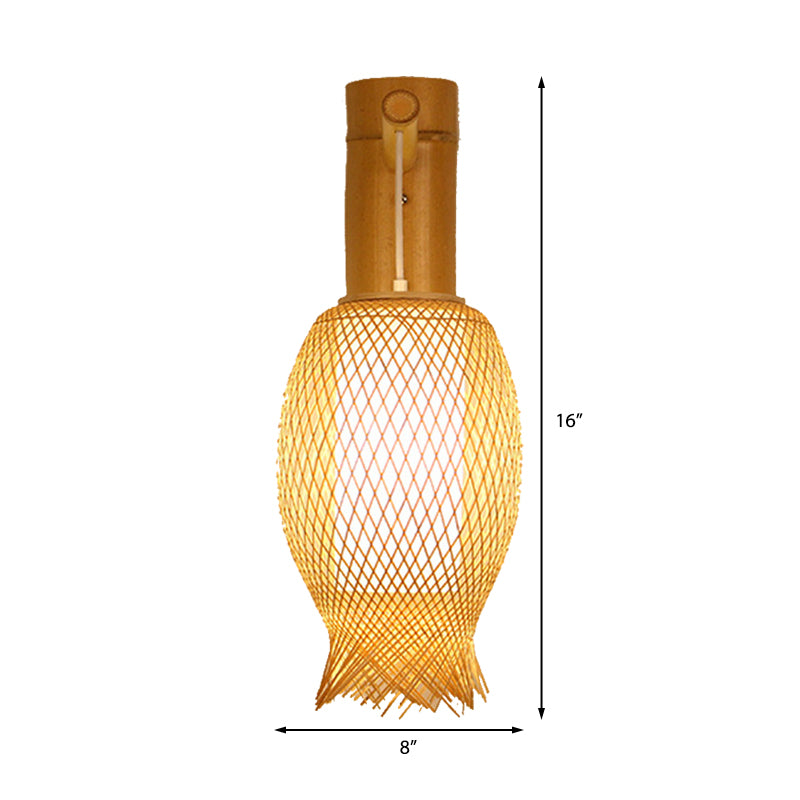 Weave Sconce Contemporary Bamboo 1 Bulb Wood Wall Light Fixture with Inner White Cylinder Parchment Shade Clearhalo 'Modern wall lights' 'Modern' 'Wall Lamps & Sconces' 'Wall Lights' Lighting' 262368