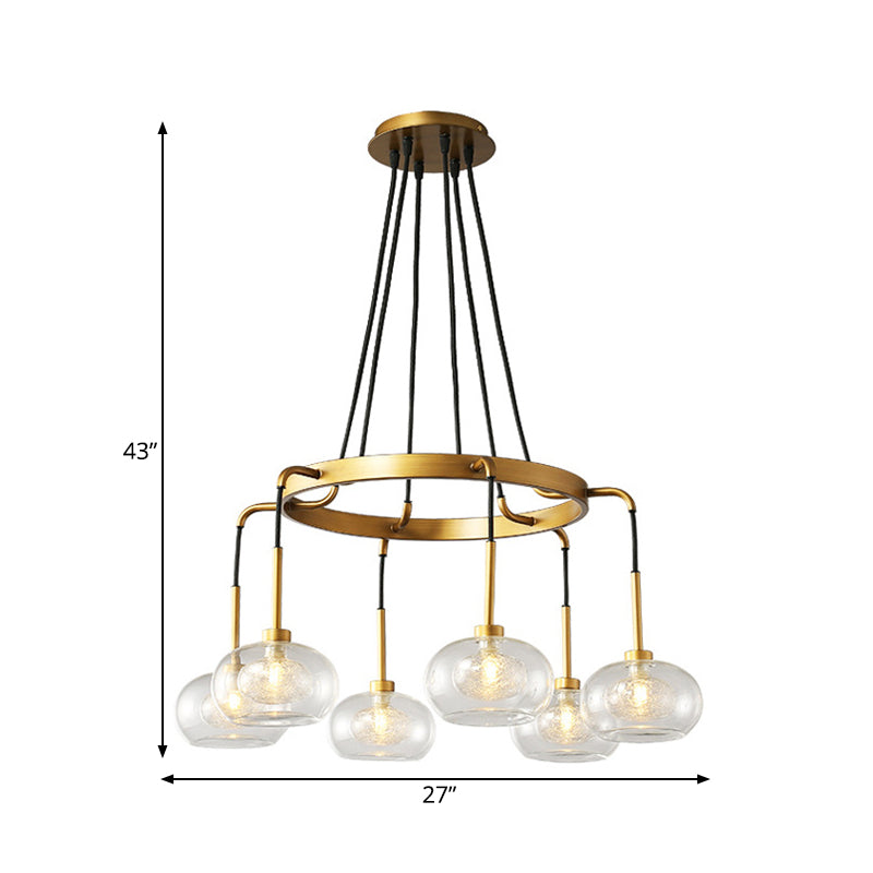 White/Gold Wagon Wheel Chandelier Farmhouse Clear Glass 3/6/8 Heads Pendant Ceiling Light Clearhalo 'Ceiling Lights' 'Chandeliers' 'Glass shade' 'Glass' 'Pendant Lights' Lighting' 262434