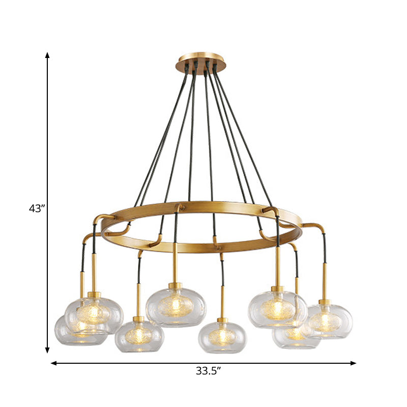White/Gold Wagon Wheel Chandelier Farmhouse Clear Glass 3/6/8 Heads Pendant Ceiling Light Clearhalo 'Ceiling Lights' 'Chandeliers' 'Glass shade' 'Glass' 'Pendant Lights' Lighting' 262436