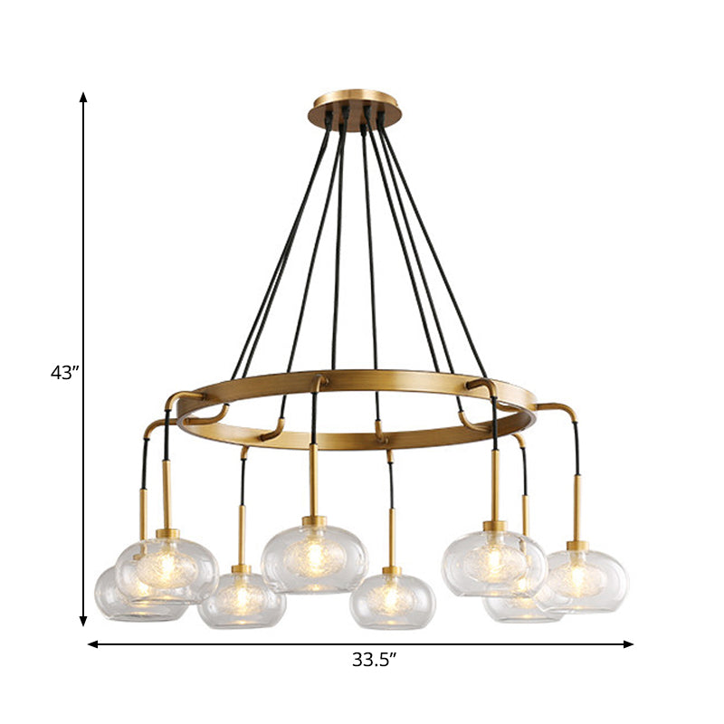 White/Gold Wagon Wheel Chandelier Farmhouse Clear Glass 3/6/8 Heads Pendant Ceiling Light Clearhalo 'Ceiling Lights' 'Chandeliers' 'Glass shade' 'Glass' 'Pendant Lights' Lighting' 262437