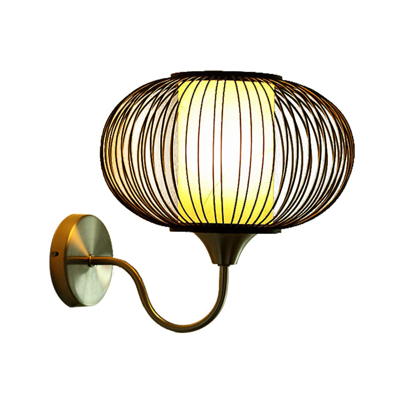 Modernism 1 Bulb Sconce Lamp Black Lantern Wall Mount Light Fixture with Bamboo Shade Clearhalo 'Wall Lamps & Sconces' 'Wall Lights' Lighting' 262455