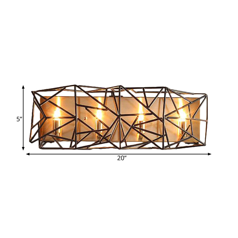 Metal Caged Sconce Light Fixture Traditional 4 Lights Indoor Wall Mounted Lamp in Black Clearhalo 'Wall Lamps & Sconces' 'Wall Lights' Lighting' 262460