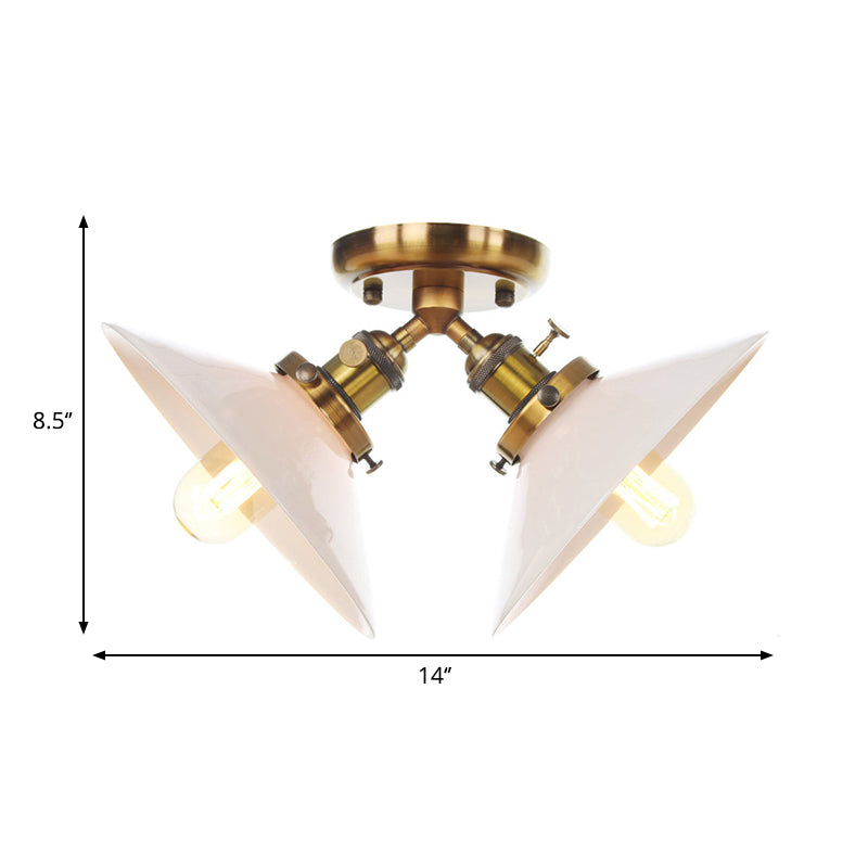 Warehouse Style Flared Semi Mount Lighting Iron 2 Bulbs Indoor Semi Flush Ceiling Light in Black/Bronze Clearhalo 'Ceiling Lights' 'Close To Ceiling Lights' 'Close to ceiling' 'Semi-flushmount' Lighting' 262500