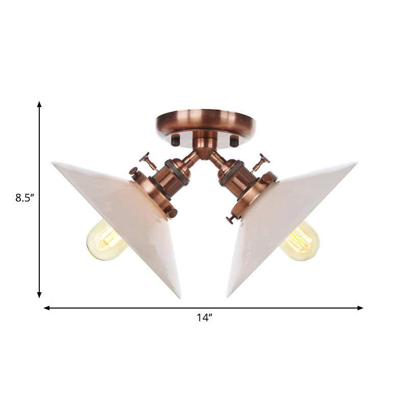 Warehouse Style Flared Semi Mount Lighting Iron 2 Bulbs Indoor Semi Flush Ceiling Light in Black/Bronze Clearhalo 'Ceiling Lights' 'Close To Ceiling Lights' 'Close to ceiling' 'Semi-flushmount' Lighting' 262501