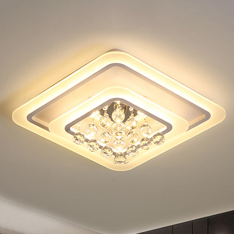 19.5"/23.5"/27.5" W LED Flush Ceiling Light Modern White Square Crystal Flush Mount Lighting, Warm/White Light Clearhalo 'Ceiling Lights' 'Close To Ceiling Lights' 'Close to ceiling' 'Flush mount' Lighting' 262508