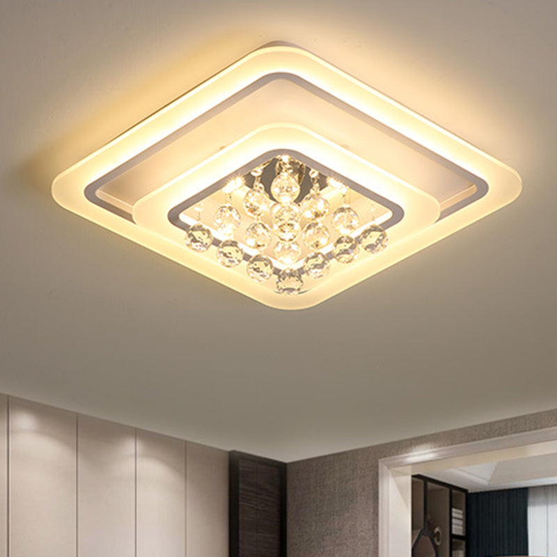 19.5"/23.5"/27.5" W LED Flush Ceiling Light Modern White Square Crystal Flush Mount Lighting, Warm/White Light Clearhalo 'Ceiling Lights' 'Close To Ceiling Lights' 'Close to ceiling' 'Flush mount' Lighting' 262509