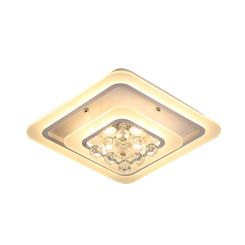 19.5"/23.5"/27.5" W LED Flush Ceiling Light Modern White Square Crystal Flush Mount Lighting, Warm/White Light Clearhalo 'Ceiling Lights' 'Close To Ceiling Lights' 'Close to ceiling' 'Flush mount' Lighting' 262511