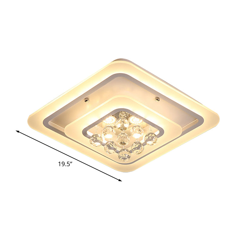 19.5"/23.5"/27.5" W LED Flush Ceiling Light Modern White Square Crystal Flush Mount Lighting, Warm/White Light Clearhalo 'Ceiling Lights' 'Close To Ceiling Lights' 'Close to ceiling' 'Flush mount' Lighting' 262512