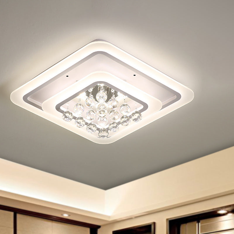 19.5"/23.5"/27.5" W LED Flush Ceiling Light Modern White Square Crystal Flush Mount Lighting, Warm/White Light Clearhalo 'Ceiling Lights' 'Close To Ceiling Lights' 'Close to ceiling' 'Flush mount' Lighting' 262514