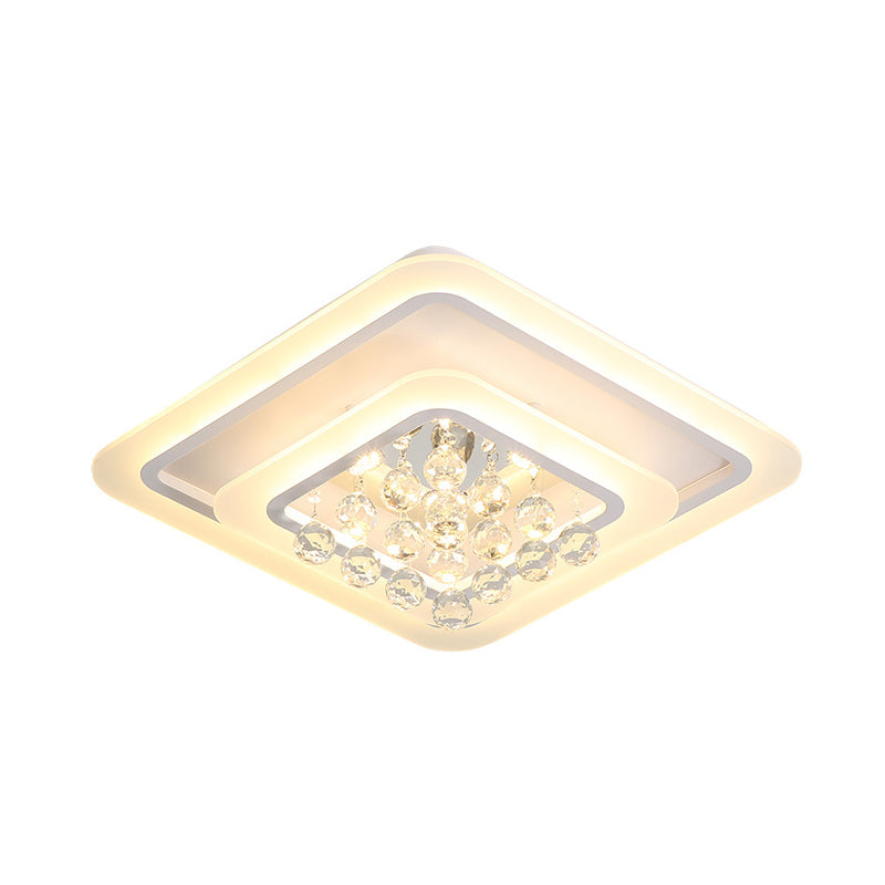 19.5"/23.5"/27.5" W LED Flush Ceiling Light Modern White Square Crystal Flush Mount Lighting, Warm/White Light Clearhalo 'Ceiling Lights' 'Close To Ceiling Lights' 'Close to ceiling' 'Flush mount' Lighting' 262517