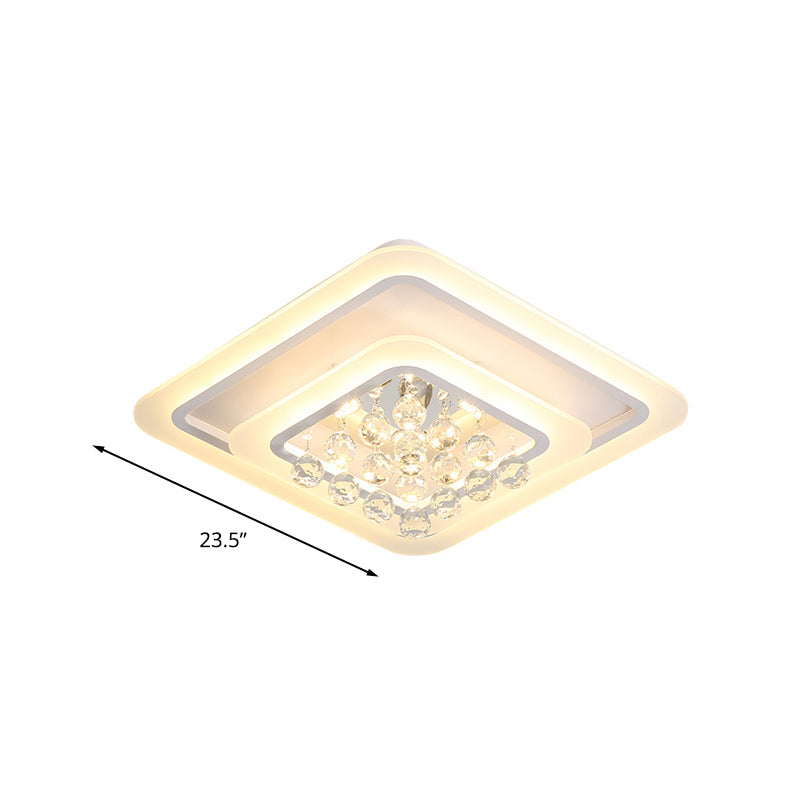 19.5"/23.5"/27.5" W LED Flush Ceiling Light Modern White Square Crystal Flush Mount Lighting, Warm/White Light Clearhalo 'Ceiling Lights' 'Close To Ceiling Lights' 'Close to ceiling' 'Flush mount' Lighting' 262518