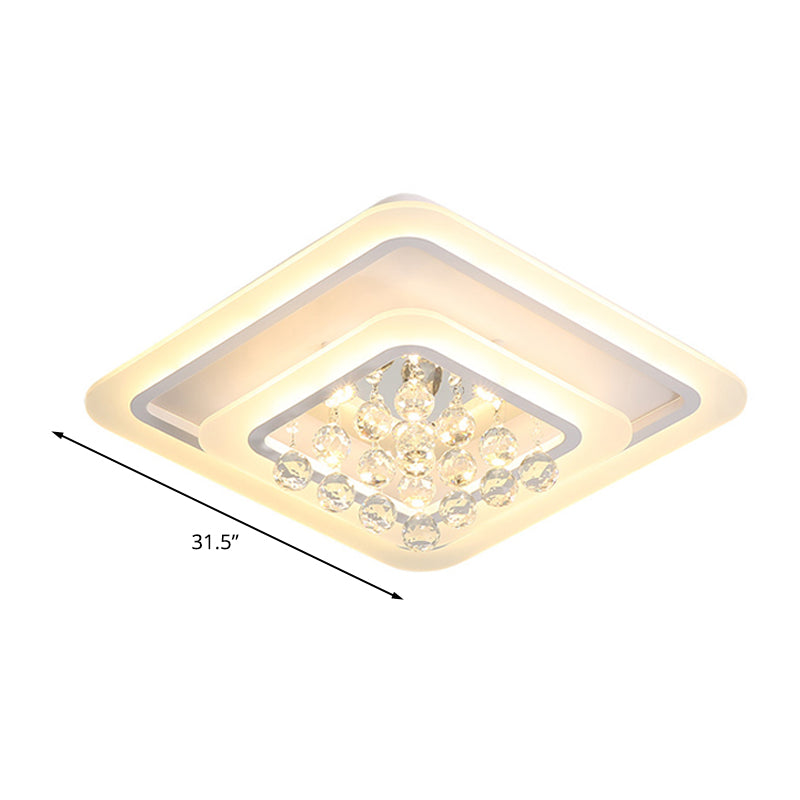 19.5"/23.5"/27.5" W LED Flush Ceiling Light Modern White Square Crystal Flush Mount Lighting, Warm/White Light Clearhalo 'Ceiling Lights' 'Close To Ceiling Lights' 'Close to ceiling' 'Flush mount' Lighting' 262520