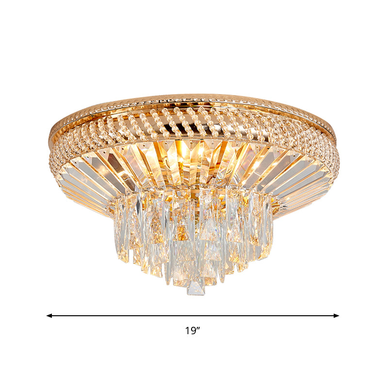 Dual-Layered Close to Ceiling Light Contemporary Crystal 6 Lights Bedroom Flush Mount Fixture in Gold Clearhalo 'Ceiling Lights' 'Close To Ceiling Lights' 'Close to ceiling' 'Flush mount' Lighting' 262525