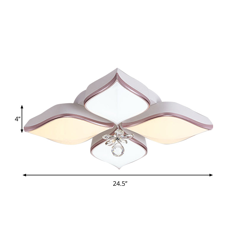 White Petal Shaped Flush Light Modern 24.5"/25.5" W LED Acrylic Flush Mount Lamp with Clear Crystal Accent in Warm/White Light Clearhalo 'Ceiling Lights' 'Close To Ceiling Lights' 'Close to ceiling' 'Flush mount' Lighting' 262526