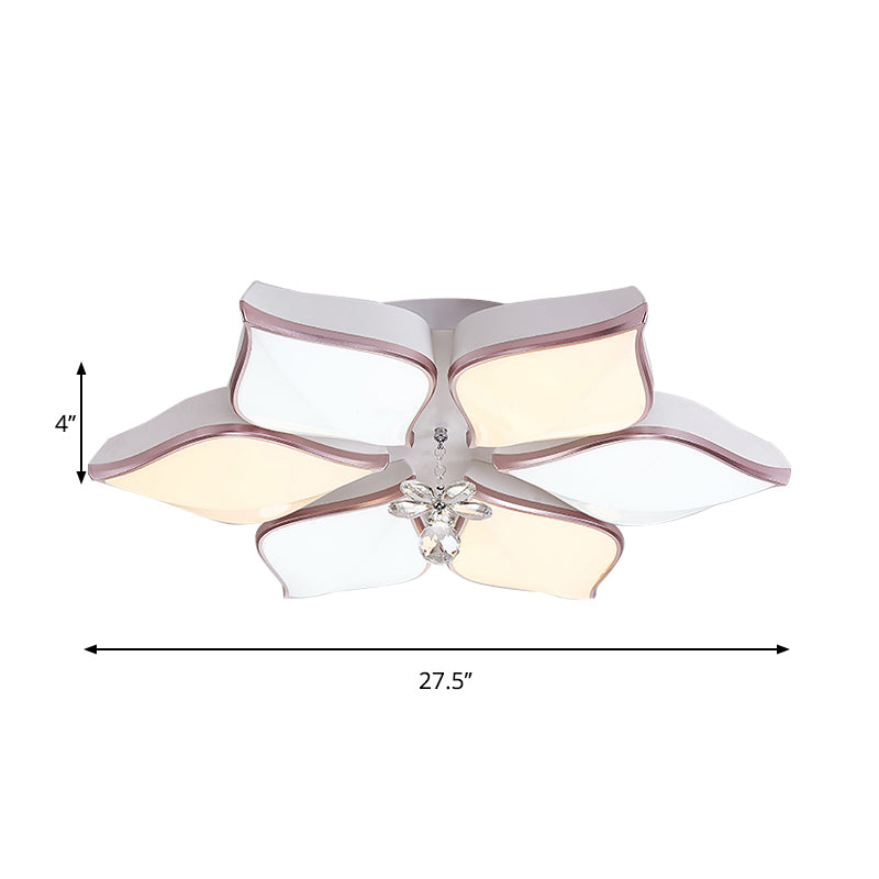 White Petal Shaped Flush Light Modern 24.5"/25.5" W LED Acrylic Flush Mount Lamp with Clear Crystal Accent in Warm/White Light Clearhalo 'Ceiling Lights' 'Close To Ceiling Lights' 'Close to ceiling' 'Flush mount' Lighting' 262528