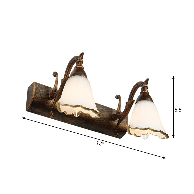 Flower Bathroom Wall Light Fixture Classic Opal Glass 2/3/4 Lights Bronze/White Make-Up Lighting Clearhalo 'Vanity Lights' 'Wall Lights' Lighting' 262540