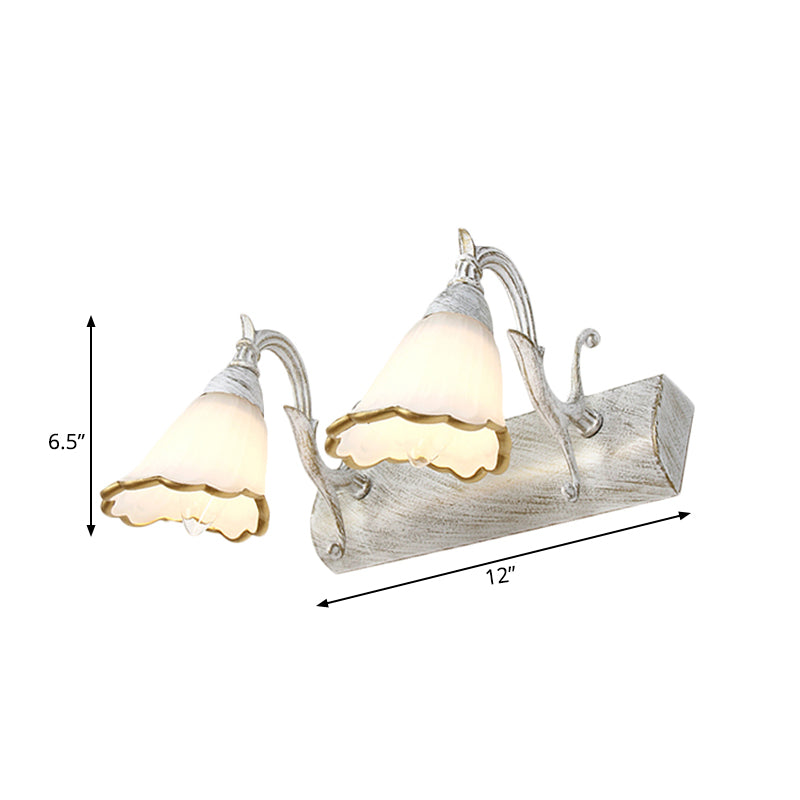 Flower Bathroom Wall Light Fixture Classic Opal Glass 2/3/4 Lights Bronze/White Make-Up Lighting Clearhalo 'Vanity Lights' 'Wall Lights' Lighting' 262541