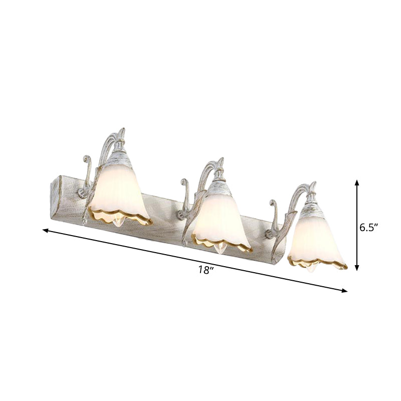 Flower Bathroom Wall Light Fixture Classic Opal Glass 2/3/4 Lights Bronze/White Make-Up Lighting Clearhalo 'Vanity Lights' 'Wall Lights' Lighting' 262542