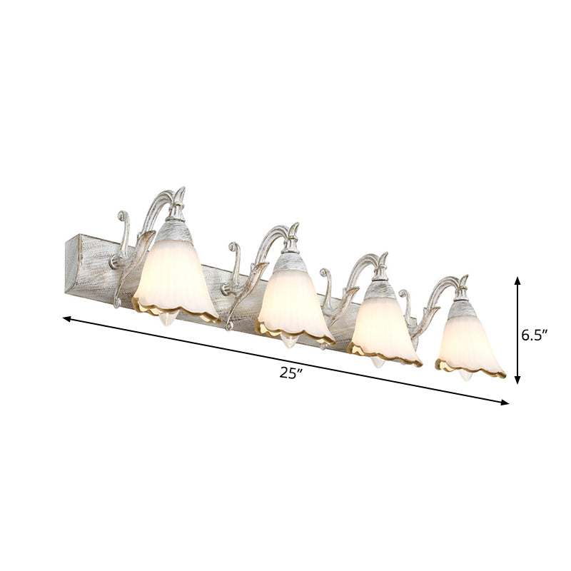 Flower Bathroom Wall Light Fixture Classic Opal Glass 2/3/4 Lights Bronze/White Make-Up Lighting Clearhalo 'Vanity Lights' 'Wall Lights' Lighting' 262543