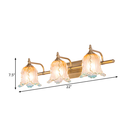 Gold 1/2/3 Lights Wall Light Fixture Vintage Textured Glass Scalloped Make-Up Lighting for Bedroom Clearhalo 'Vanity Lights' 'Wall Lights' Lighting' 262551