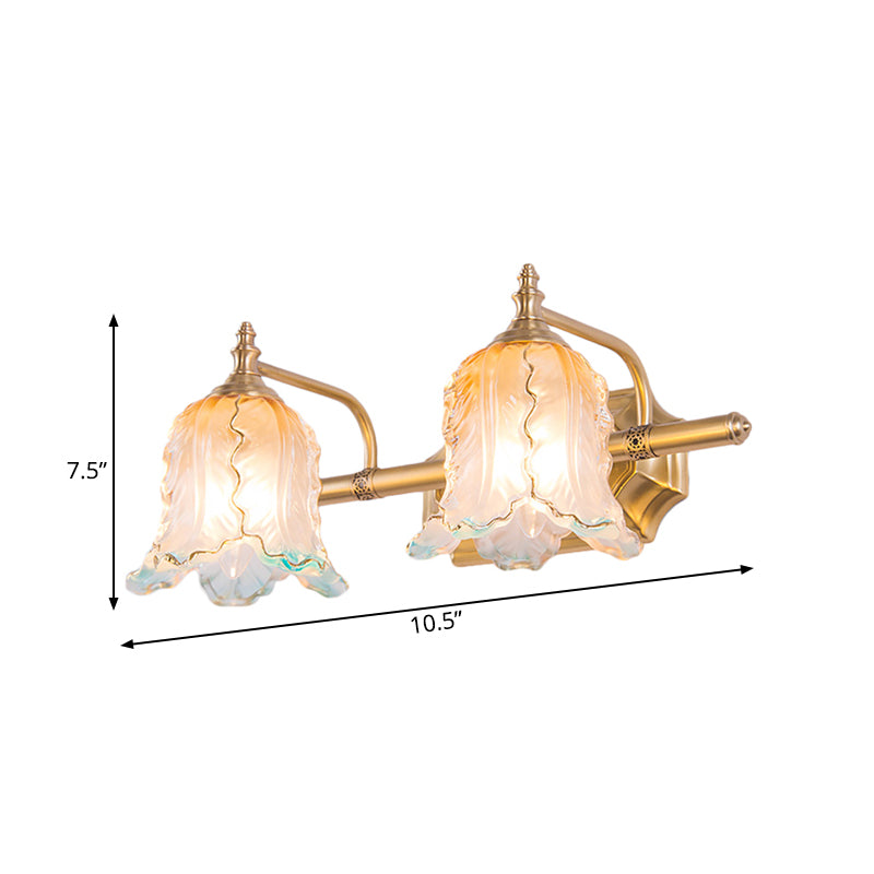 Gold 1/2/3 Lights Wall Light Fixture Vintage Textured Glass Scalloped Make-Up Lighting for Bedroom Clearhalo 'Vanity Lights' 'Wall Lights' Lighting' 262552