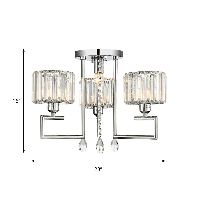 Ribbed Crystal Drum Flush Ceiling Light Modern 4/6-Light Silver Semi Flush Lamp with Scroll Frame Clearhalo 'Ceiling Lights' 'Close To Ceiling Lights' 'Close to ceiling' 'Semi-flushmount' Lighting' 262567