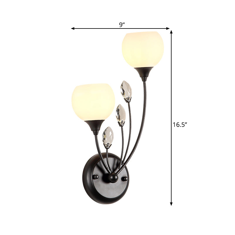 Bubble Shade White Glass Sconce Light Fixture Rustic 1/2 Lights Dining Room Wall Mounted Lamp in Black Clearhalo 'Wall Lamps & Sconces' 'Wall Lights' Lighting' 262610