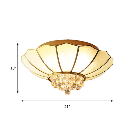 White Flared Ceiling Flush Mount Contemporary 4/6-Light Ribbed Glass Flushmount Lighting with Crystal Finial Clearhalo 'Ceiling Lights' 'Close To Ceiling Lights' 'Close to ceiling' 'Flush mount' Lighting' 262611