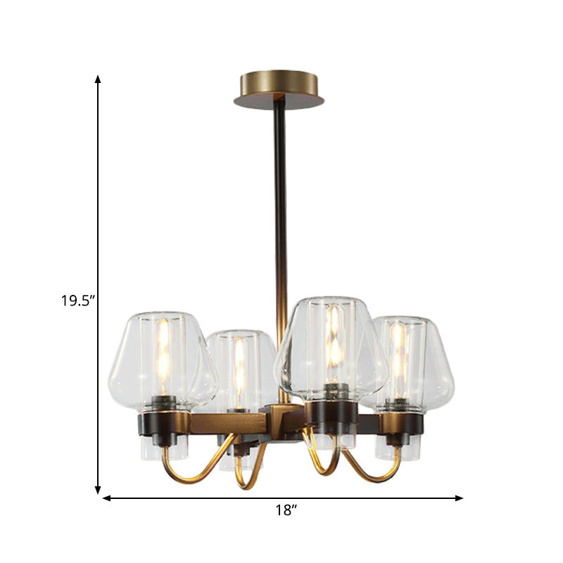 Colonial Style Wine Cup Ceiling Chandelier 4 Lights Clear/Blue/Amber Glass Hanging Pendant Light Clearhalo 'Ceiling Lights' 'Chandeliers' 'Glass shade' 'Glass' 'Pendant Lights' Lighting' 262636