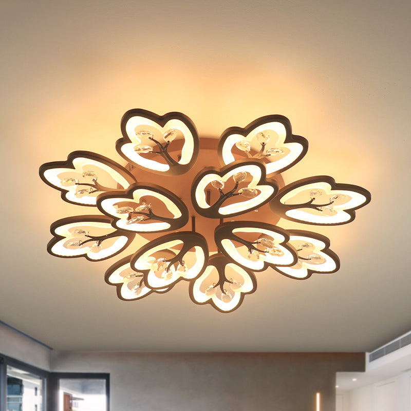 Coffee 12/15 Lights Ceiling Mount Modern Style Acrylic Floral Flush Light Fixture in Warm/White/3 Color Light, 37.5"/41" Wide Coffee 37.5" Clearhalo 'Ceiling Lights' 'Close To Ceiling Lights' 'Close to ceiling' 'Flush mount' Lighting' 262652