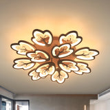 Coffee 12/15 Lights Ceiling Mount Modern Style Acrylic Floral Flush Light Fixture in Warm/White/3 Color Light, 37.5"/41" Wide Coffee 37.5" Clearhalo 'Ceiling Lights' 'Close To Ceiling Lights' 'Close to ceiling' 'Flush mount' Lighting' 262652