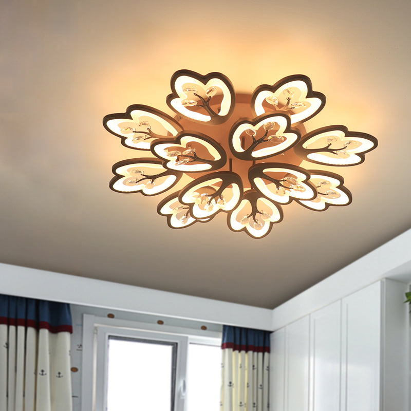 Coffee 12/15 Lights Ceiling Mount Modern Style Acrylic Floral Flush Light Fixture in Warm/White/3 Color Light, 37.5"/41" Wide Clearhalo 'Ceiling Lights' 'Close To Ceiling Lights' 'Close to ceiling' 'Flush mount' Lighting' 262654