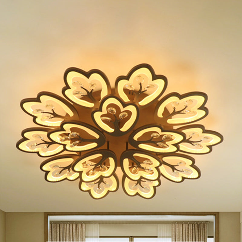 Coffee 12/15 Lights Ceiling Mount Modern Style Acrylic Floral Flush Light Fixture in Warm/White/3 Color Light, 37.5"/41" Wide Coffee 41" Clearhalo 'Ceiling Lights' 'Close To Ceiling Lights' 'Close to ceiling' 'Flush mount' Lighting' 262658