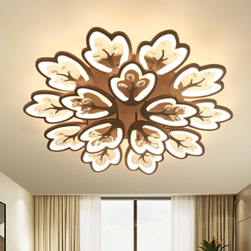 Coffee 12/15 Lights Ceiling Mount Modern Style Acrylic Floral Flush Light Fixture in Warm/White/3 Color Light, 37.5"/41" Wide Clearhalo 'Ceiling Lights' 'Close To Ceiling Lights' 'Close to ceiling' 'Flush mount' Lighting' 262660