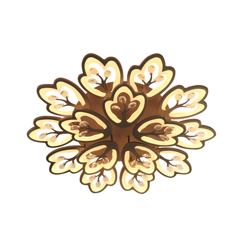 Coffee 12/15 Lights Ceiling Mount Modern Style Acrylic Floral Flush Light Fixture in Warm/White/3 Color Light, 37.5"/41" Wide Clearhalo 'Ceiling Lights' 'Close To Ceiling Lights' 'Close to ceiling' 'Flush mount' Lighting' 262661