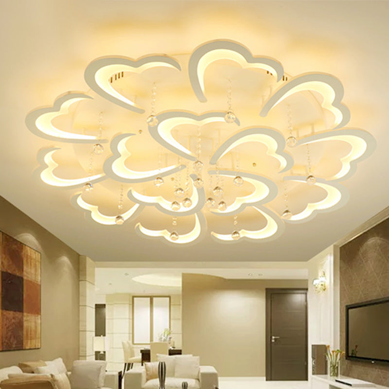 23"/43" W Heart Living Room Flush Mount Simple Acrylic 5/15 Lights White Flush Light Fixture in Warm/White/3 Color Light Clearhalo 'Ceiling Lights' 'Close To Ceiling Lights' 'Close to ceiling' 'Flush mount' Lighting' 262681