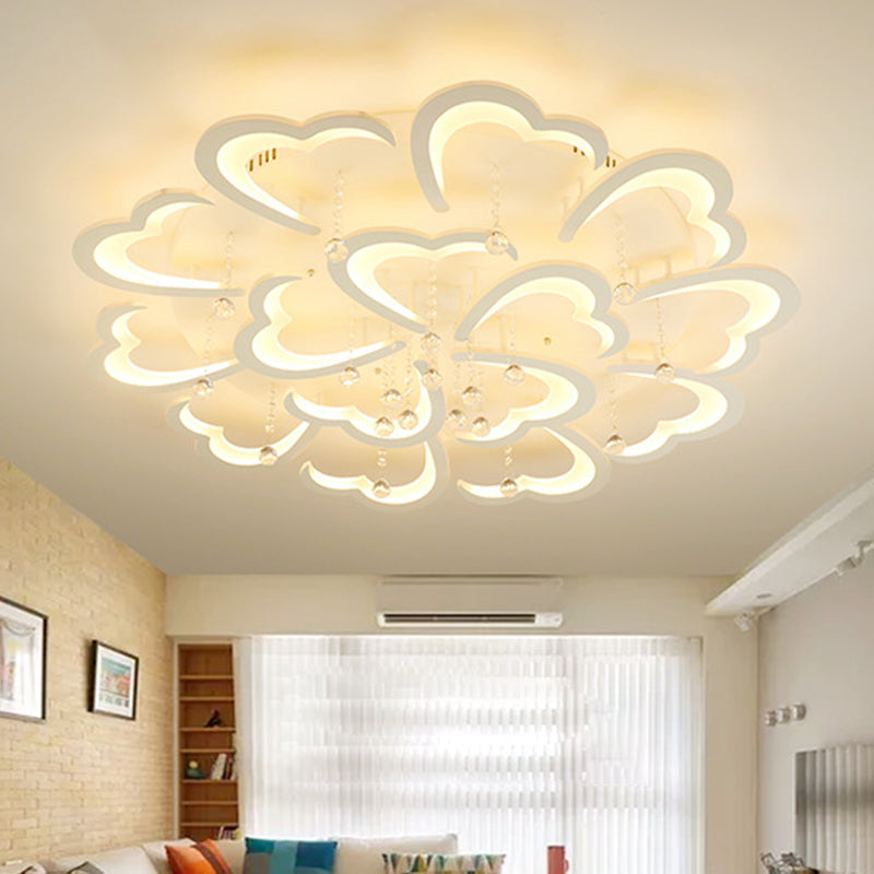 23"/43" W Heart Living Room Flush Mount Simple Acrylic 5/15 Lights White Flush Light Fixture in Warm/White/3 Color Light Clearhalo 'Ceiling Lights' 'Close To Ceiling Lights' 'Close to ceiling' 'Flush mount' Lighting' 262682